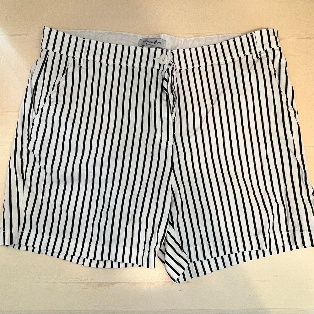 Caribbean Joe Womens Black White Vertical Striped Cotton Stretch‎ Shorts Size 16